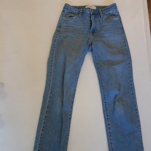 Womens Just Black Denim Blue Straight Leg High Rise Jeans 24 *
